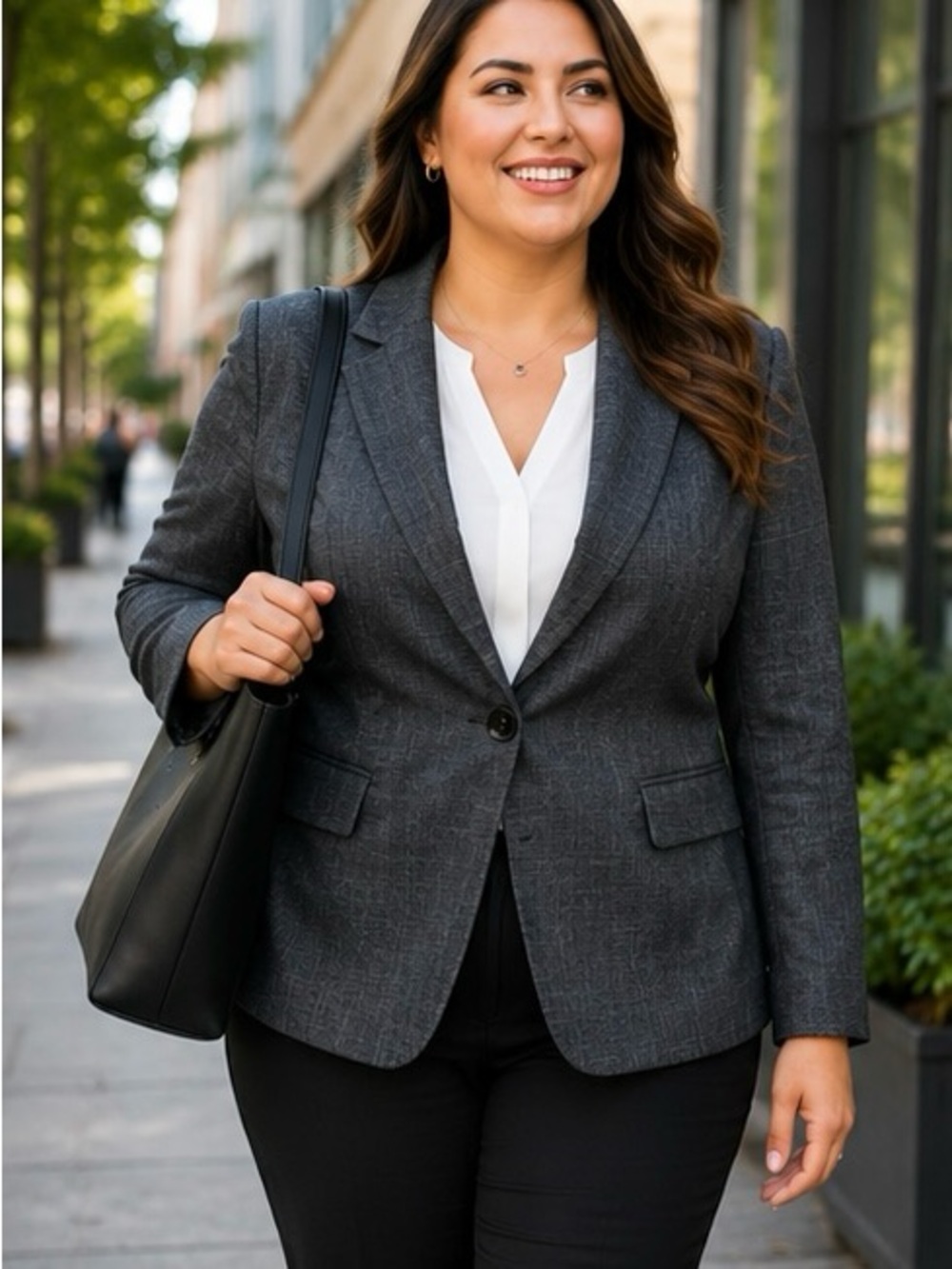 Jones Studio Gray Textured Career Blazer Womens Size 16 One Button Lined Jacket